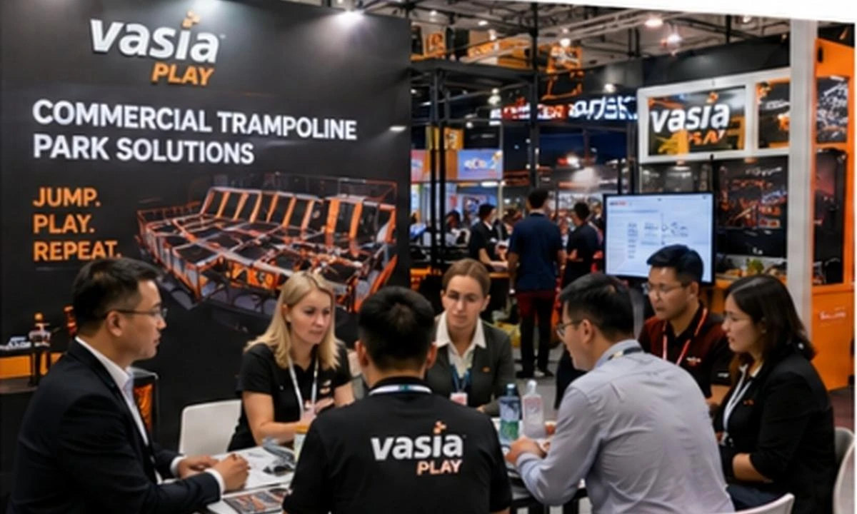 Vasia Play commercial trampoline park booth at IAAPA Expo Orlando USA