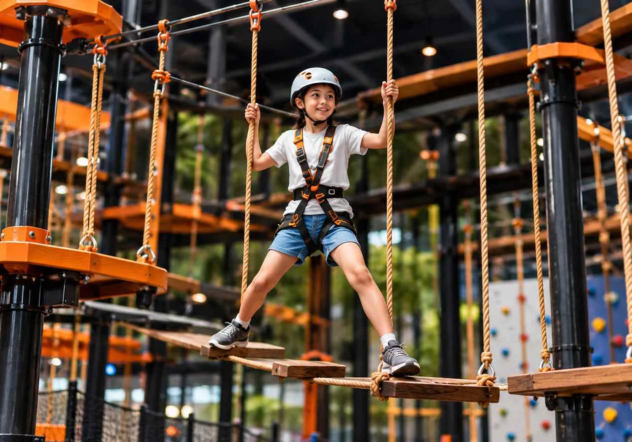 Low ropes obstacle module for indoor rope course