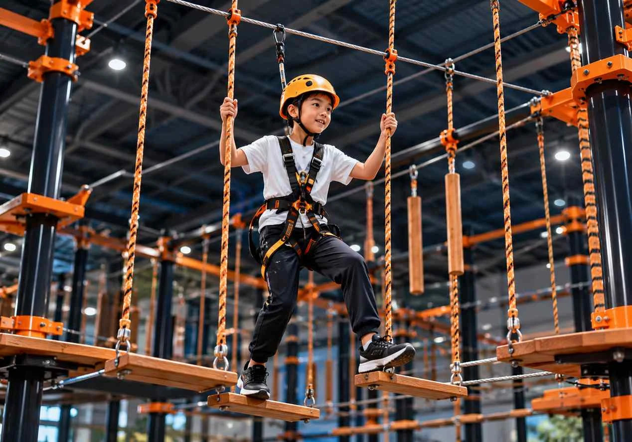 High ropes obstacle course for indoor adventure park