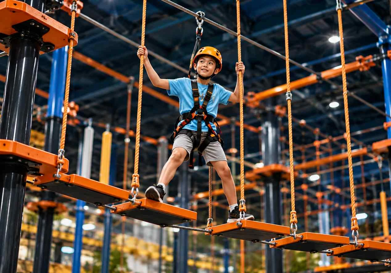 Ninja bridge obstacle for indoor rope course