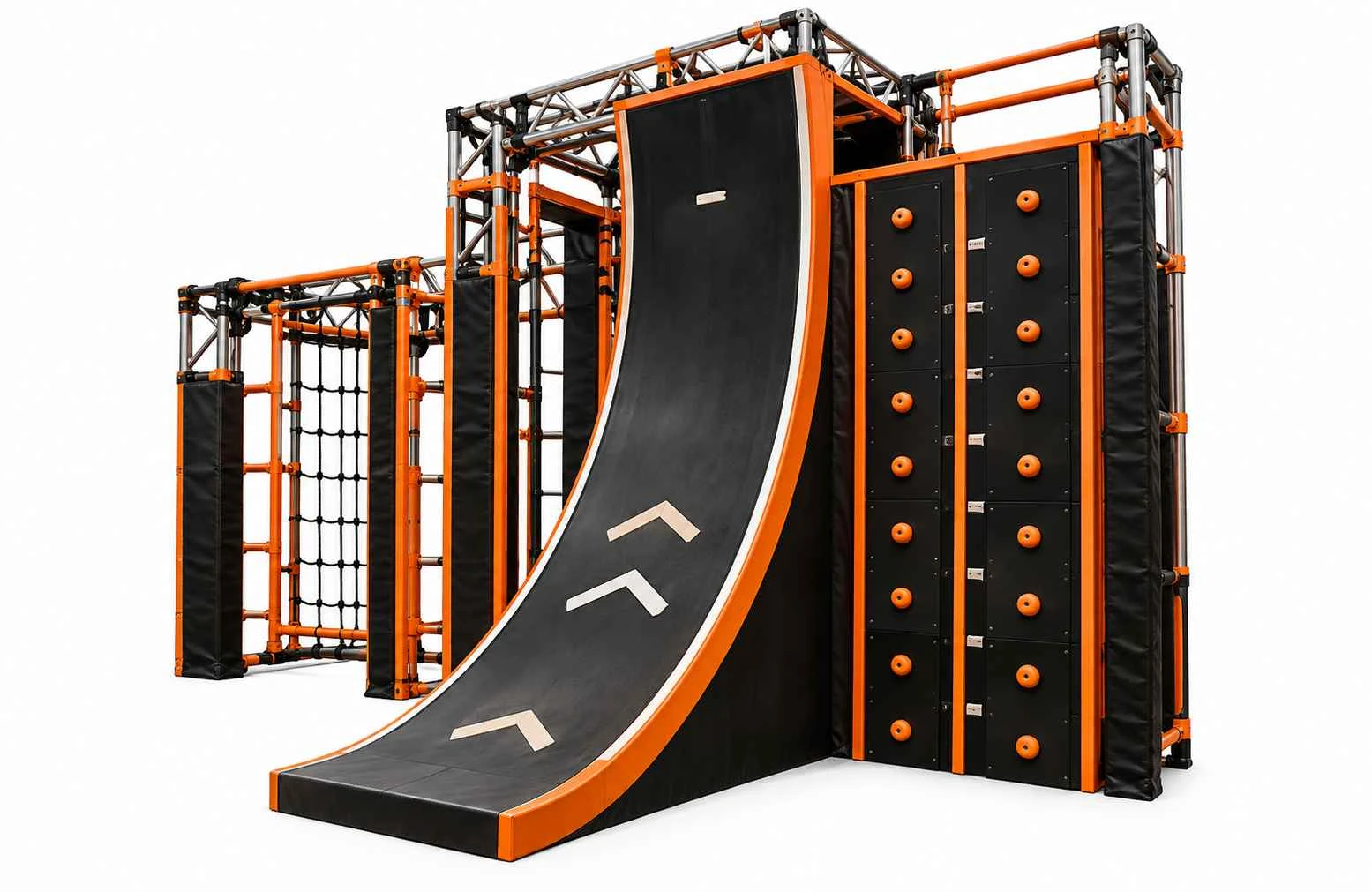 Warped wall obstacle for commercial Ninja Warrior park
