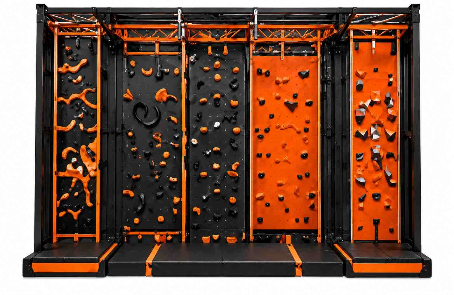 Climbing wall obstacles in a commercial Ninja Warrior facility