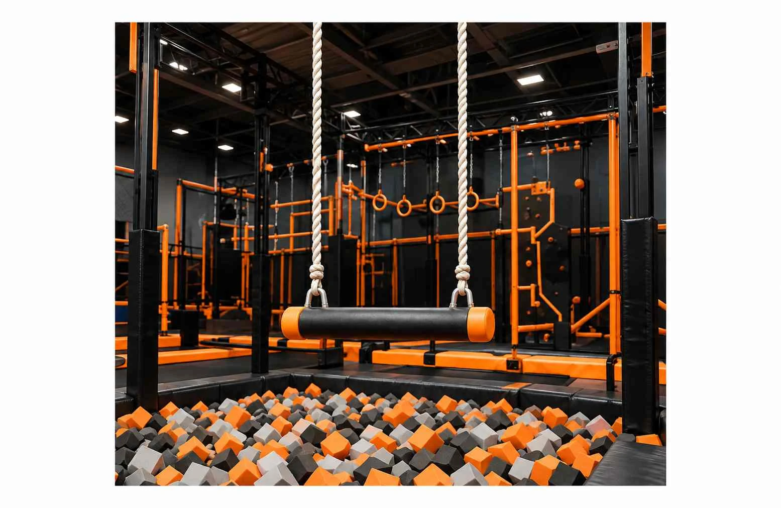 Rope swing obstacle for indoor Ninja Warrior park